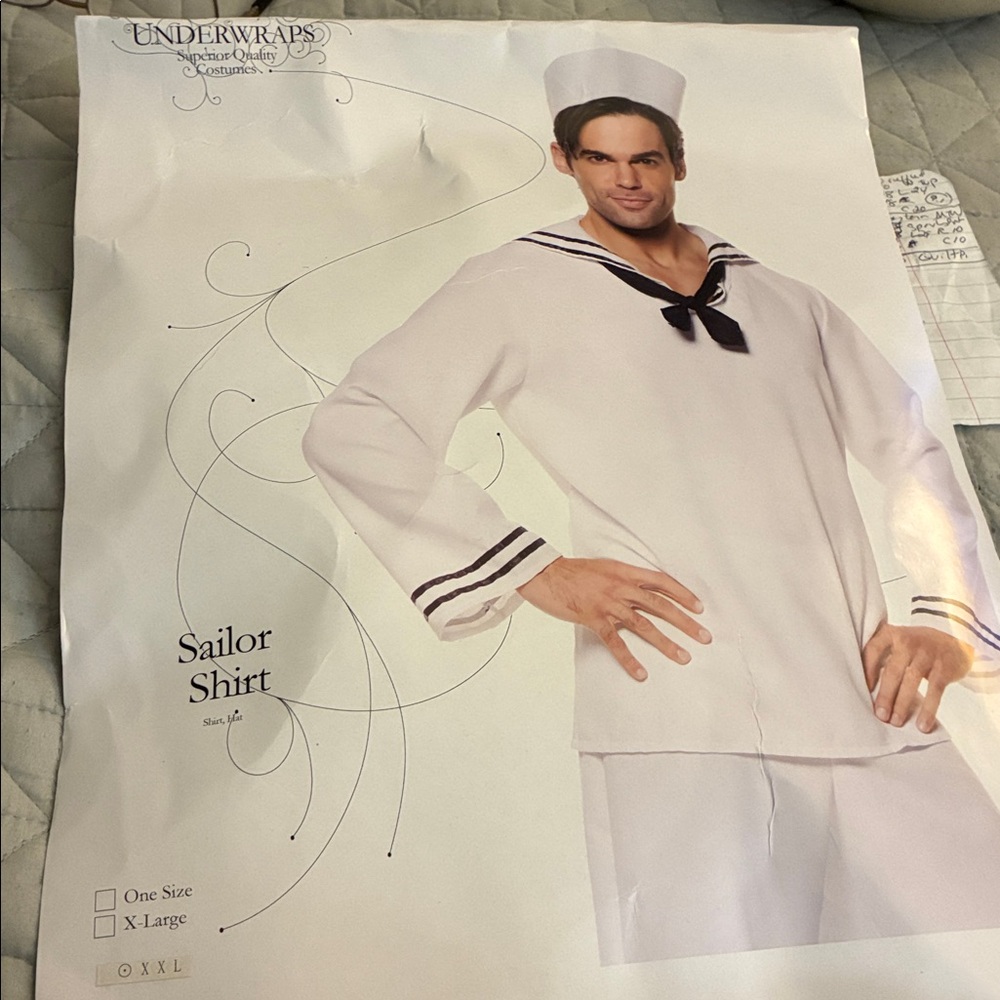 Ahoy Matey Sailor Shirt Size XXL Hat 2-Piece Halloween Costume Bonus Pants!